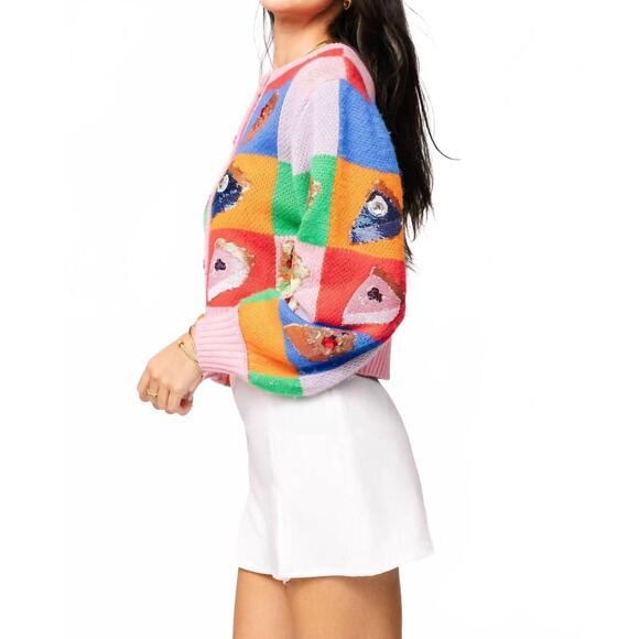 NEW QUEEN OF SPARKLES color block pumpkin pie sweater in pink multi - Picture 3 of 5